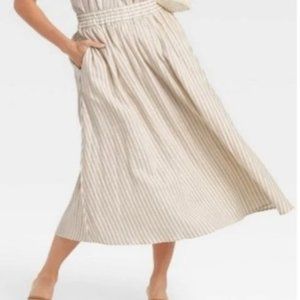 A New Day Smocked A-Line Linen Skirt Cream and Tan Size Small NWT
